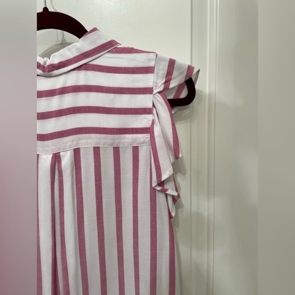 Anthropologie Maeve Fairhope Striped Button Down Flutter Blouse in Pink - Picture 6 of 14